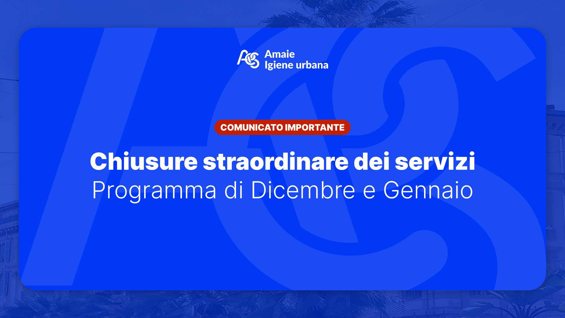 Extraordinary service closures during the Christmas holidays